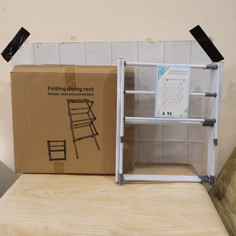 3 Tier Folding Clothes Drying Rack | Foldable Metal Laundry Stand for Balcony & Home