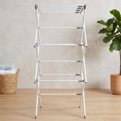 3 Tier Folding Clothes Drying Rack | Foldable Metal Laundry Stand for Balcony & Home