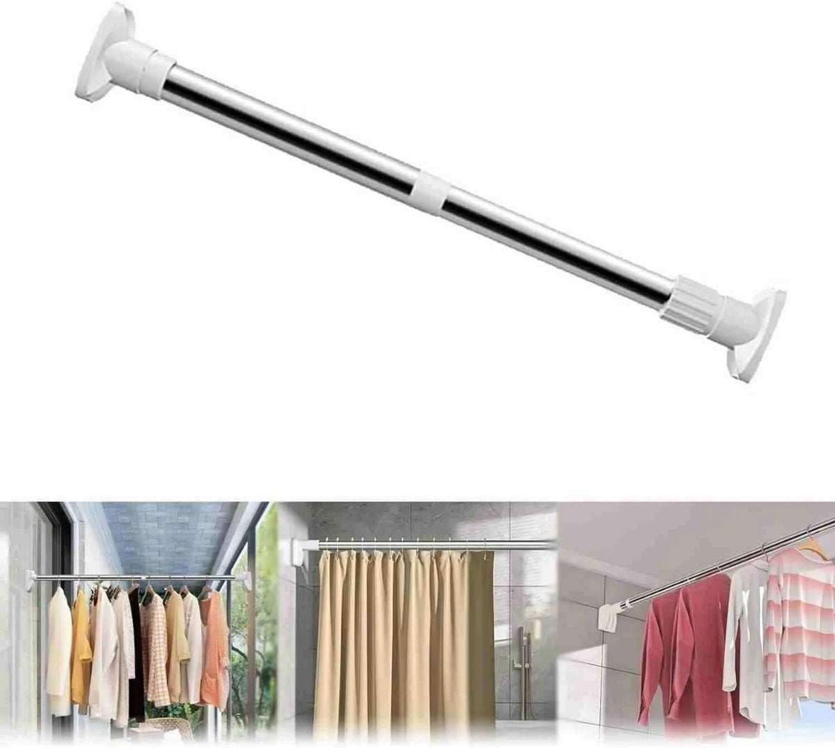 Drill-Free Adjustable Extendable Curtain Rod | For Bathroom, Wardrobe & Curtains