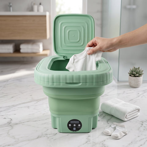 Portable Folding Washing Machine | Mini Washer with Spin Basket for Baby Clothes, Underwear & Travel