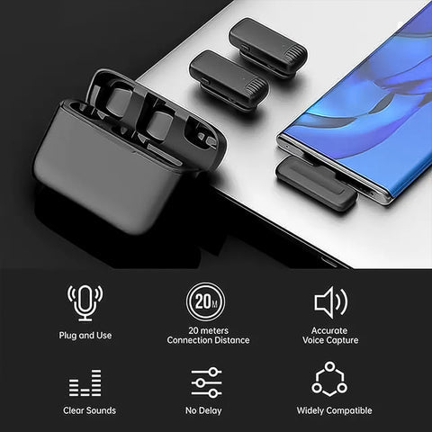 Wireless Collar Microphone | Dual Noise Cancelling Lavalier Mic for iPhone, Android Type-C, YouTube & Content Creation
