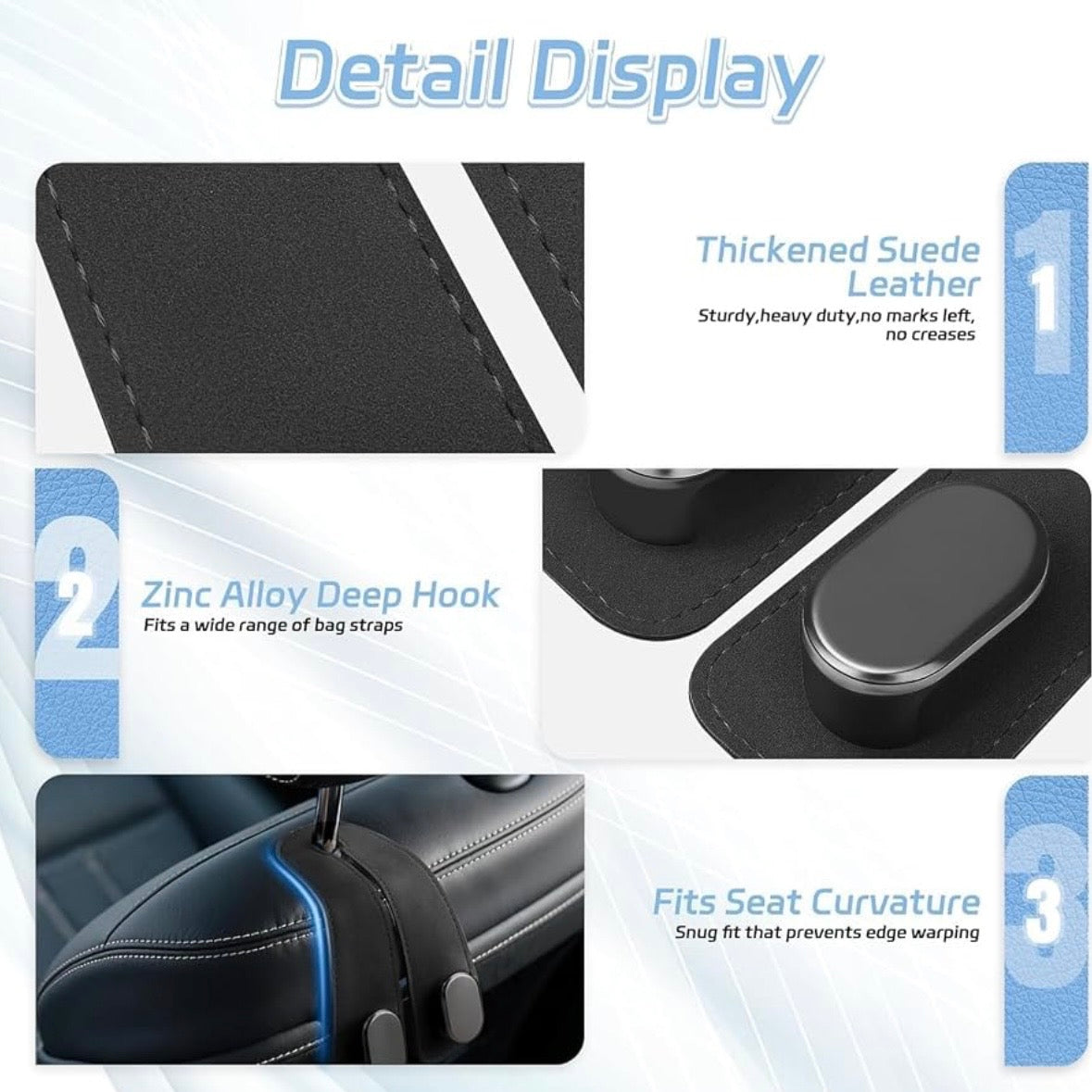 2-in-1 Premium Leather Car Headrest Hooks with Phone Holder (Pack of 2)