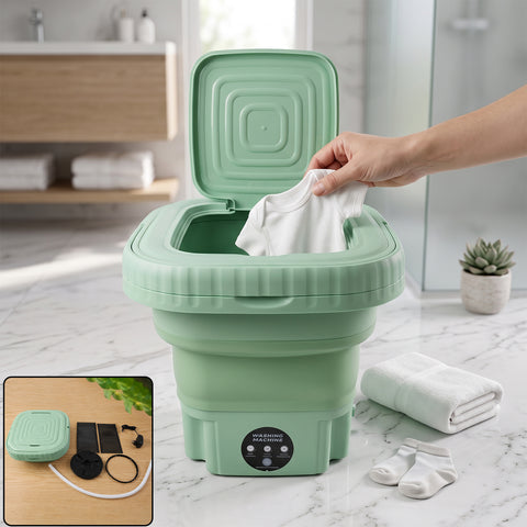 Portable Folding Washing Machine | Mini Washer with Spin Basket for Baby Clothes, Underwear & Travel