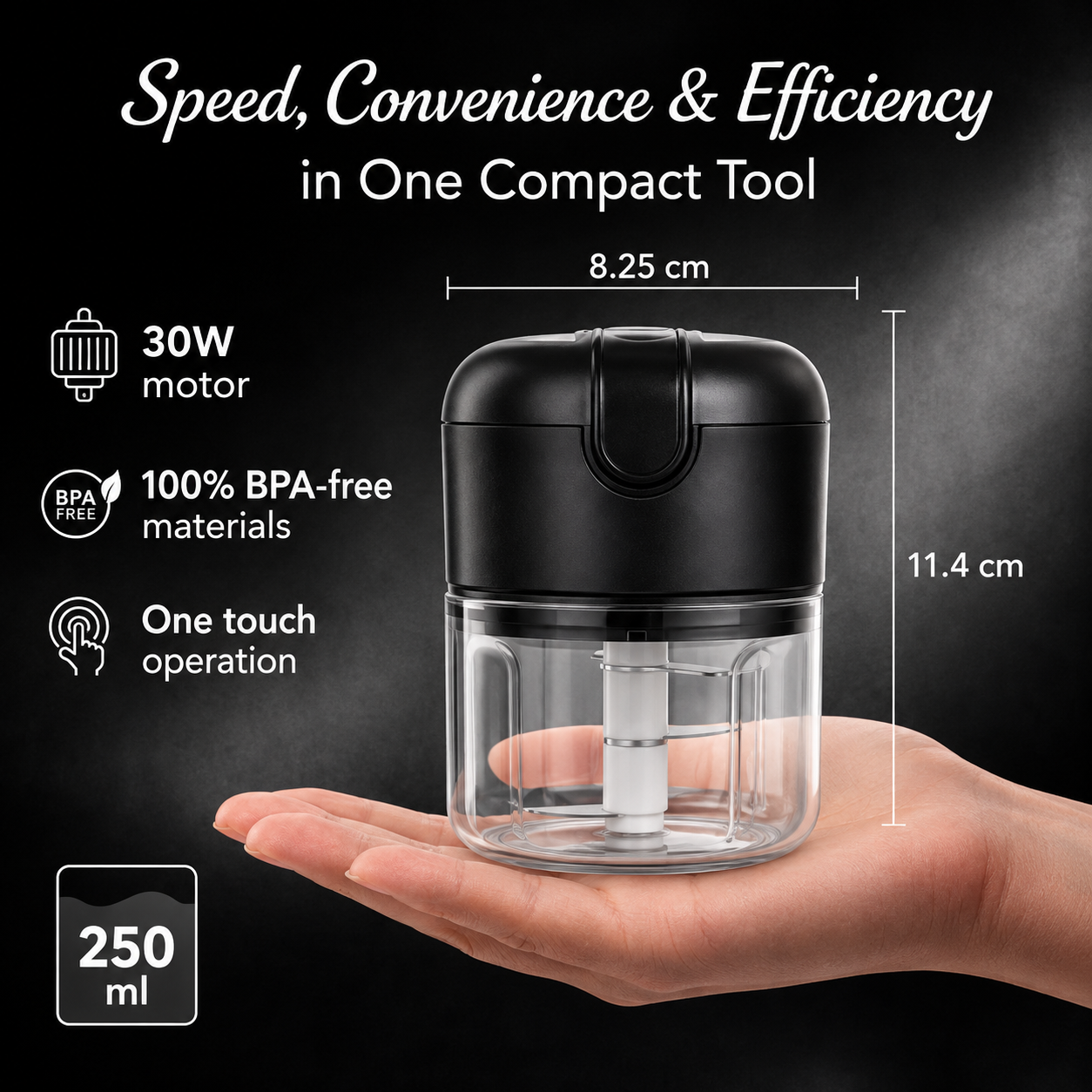 Portable Electric Rechargeable Mini Garlic & Vegetable Chopper - 250ml)