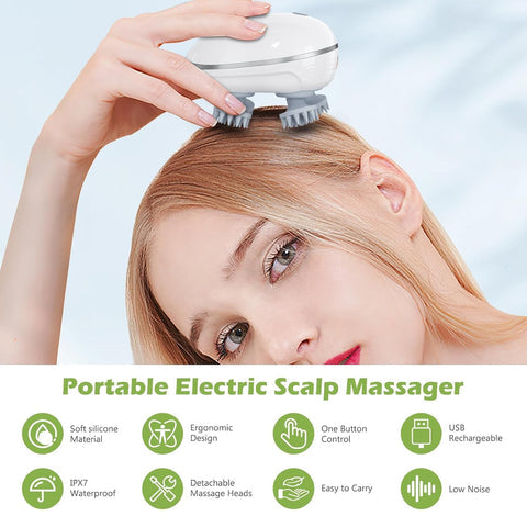 Rechargeable Electric Scalp & Full Body Massager – Waterproof 3D Kneading Head Massager for Stress Relief