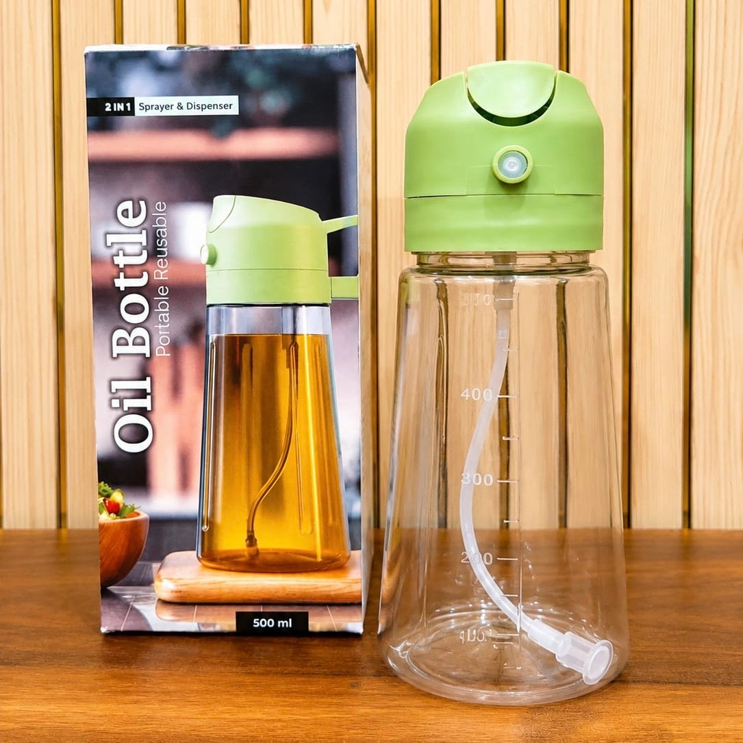 2-in-1 Oil Dispenser & Mist Sprayer Bottle 500ml | Glass Cooking Oil Spray Bottle with Pourer | Leakproof Oil Container for Kitchen, Air Fryer, Salad, BBQ & Baking (Pack of 1)