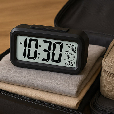 Smart Digital LCD Alarm Clock with Night Light Sensor & Temperature Display