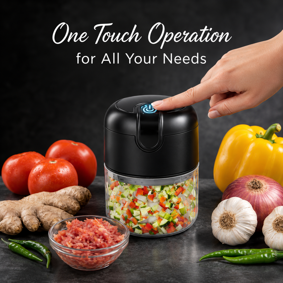 Portable Electric Rechargeable Mini Garlic & Vegetable Chopper - 250ml)