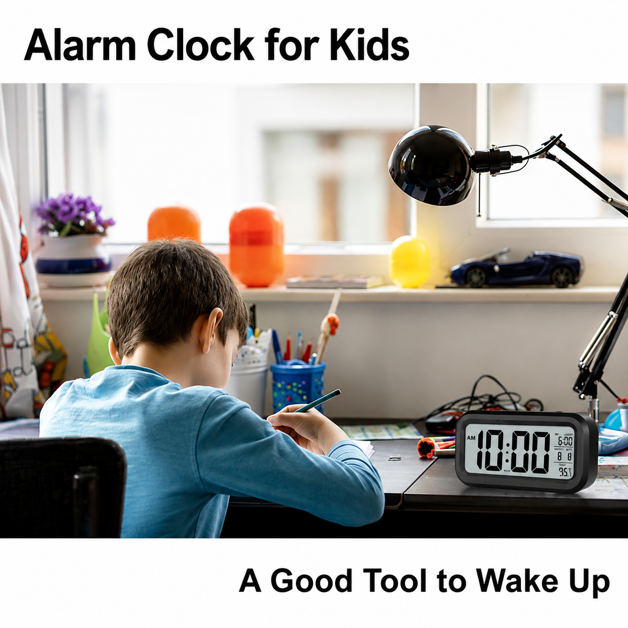 Smart Digital LCD Alarm Clock with Night Light Sensor & Temperature Display