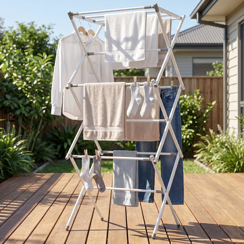 3 Tier Folding Clothes Drying Rack | Foldable Metal Laundry Stand for Balcony & Home