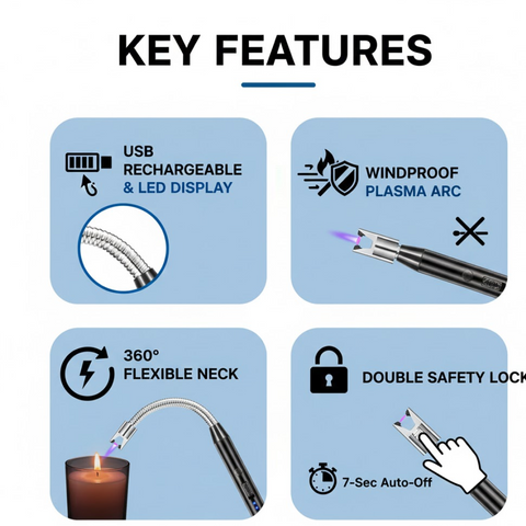 USB Rechargeable Electric Arc Lighter | Flexible Neck | Windproof Flameless BBQ & Candle Lighter