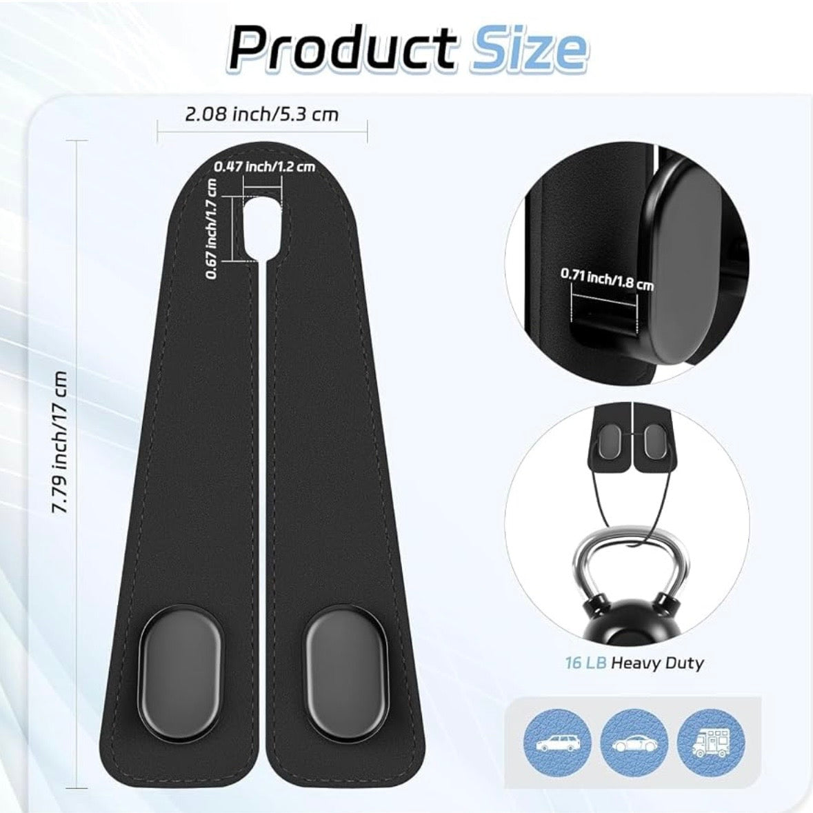 2-in-1 Premium Leather Car Headrest Hooks with Phone Holder (Pack of 2)